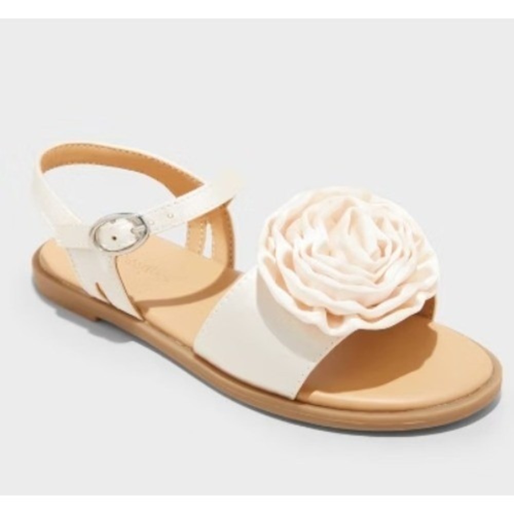 Cat & Jack Teresa Satin Rosette Ankle Strap‎ Sandals Ivory Size 13 New With Tags